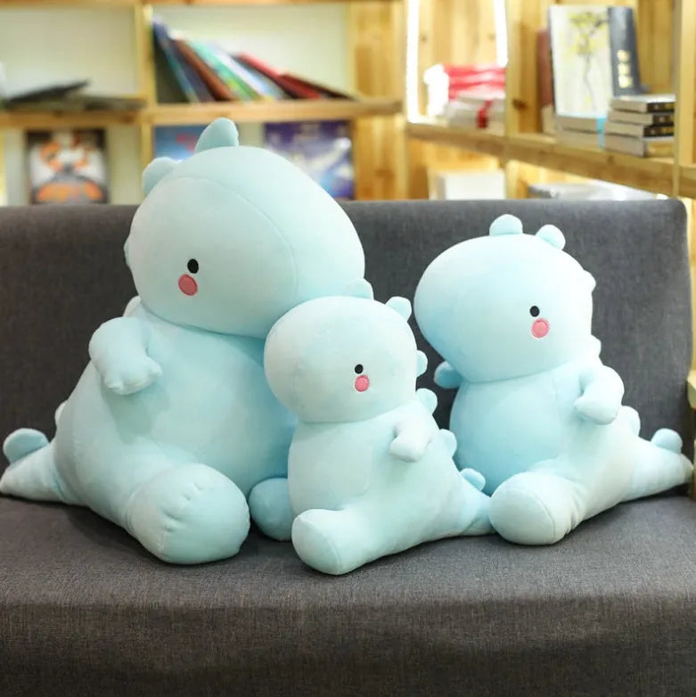 Soft down cotton dinosaur plush doll in blue colour, 30cm height, on a white background