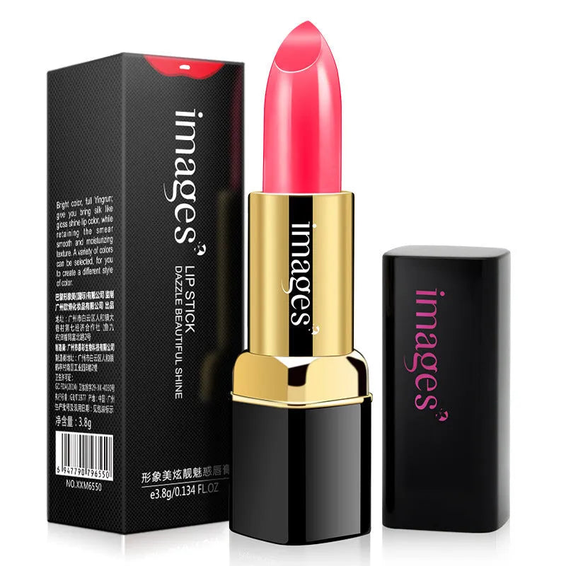 3.8g moisturising lipstick lip gloss in ten colours including coral red, bright orange, and rose purple.