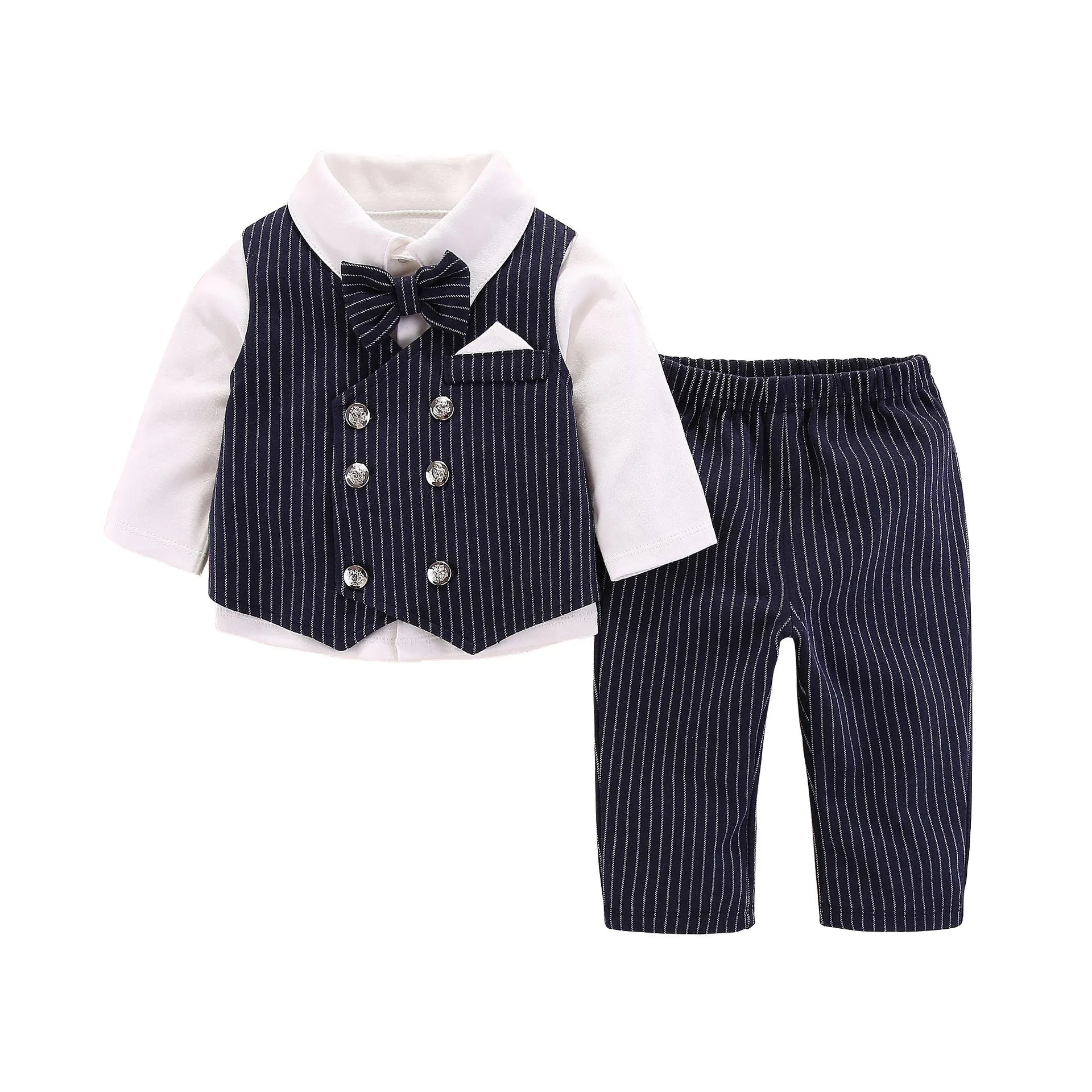 Baby new style gentleman split clothes set in grey including vest, trousers, and shirt, 95% cotton, sizes 3-12 months