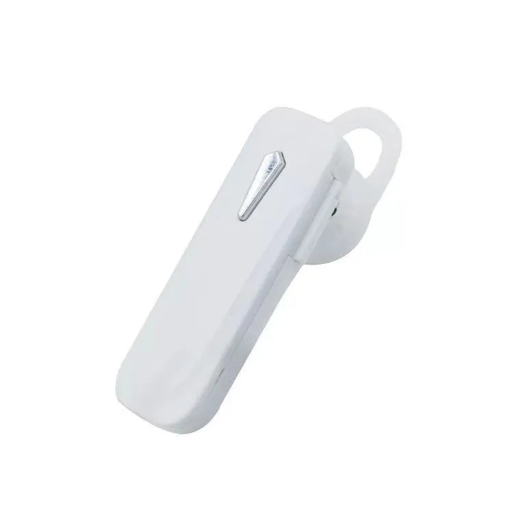 M163 Black and White Bluetooth car headset for hands-free calling and music control.