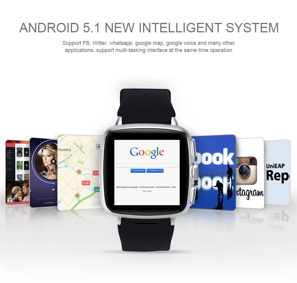 Android smart watch with 1.54-inch HD screen shown in black and white colour options
