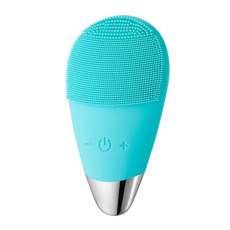 Silicone electric facial cleansing brush with three gear settings in Lake Blue colour variant