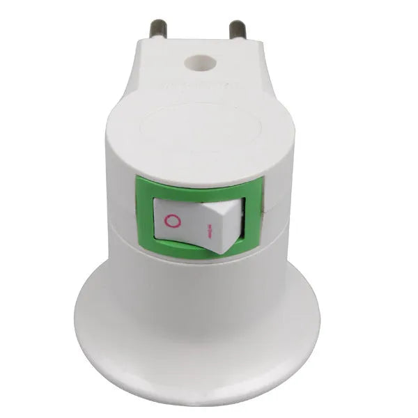 White bakelite E27 wall plug lamp holder adapter with a toggle switch.