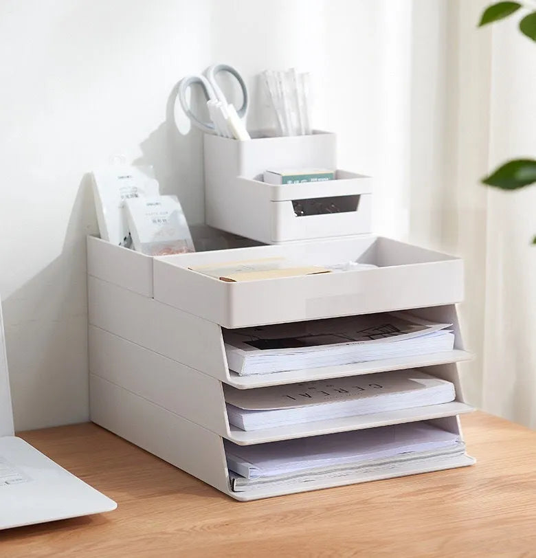 White PP plastic A4 document storage box with drawer style, three size options: small, medium and large