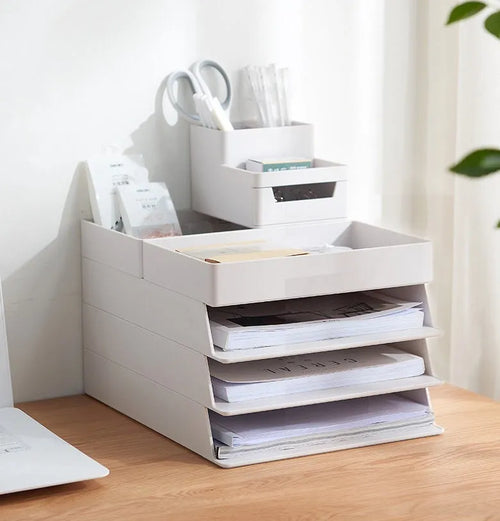 White PP plastic A4 document storage box with drawer style, three size options: small, medium and large