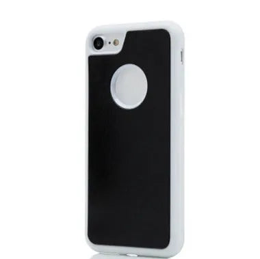 Anti Gravity Phone Case in black with self-adhesive back shown stuck to a glass surface