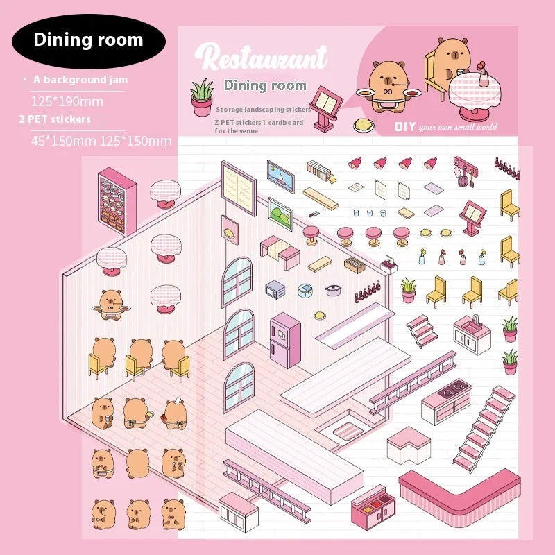 Capabala cut-free cartoon PET decorative sticker sheet in eight colour themes on a 190x125mm sheet.