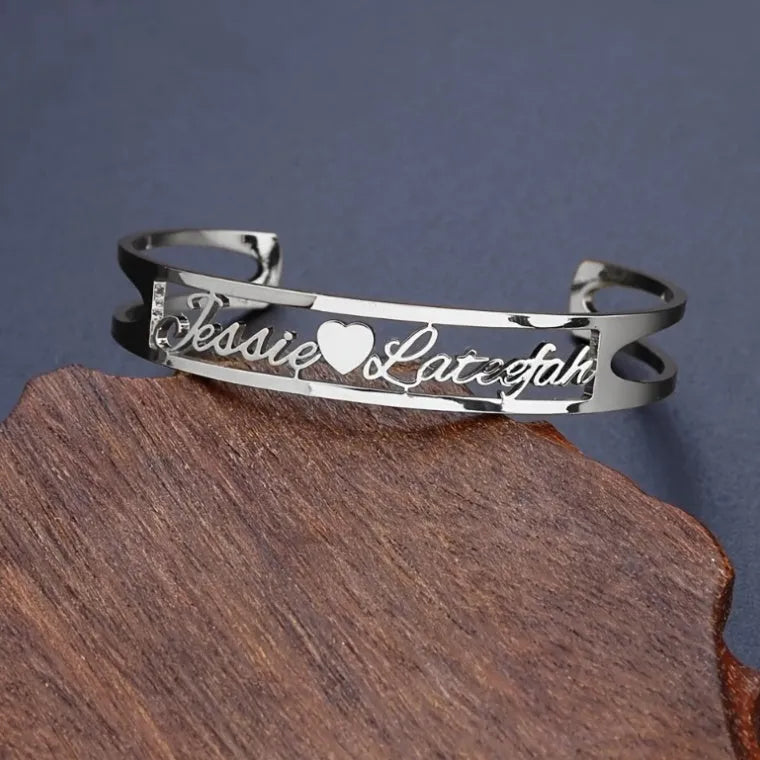 Custom name bracelet stainless steel silver finish with engraved text 6mm width