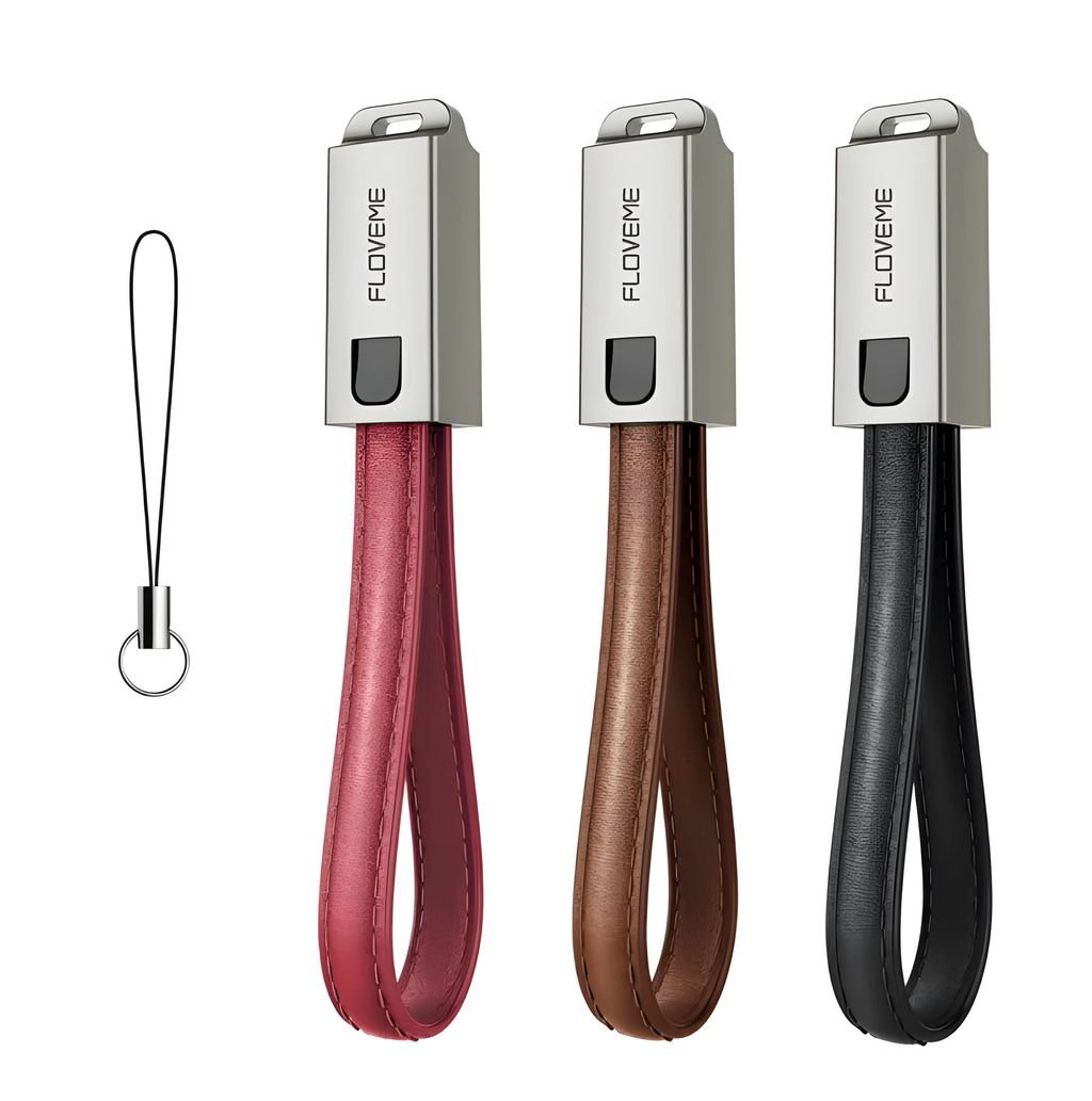20cm leather iPhone lightning charging cable in black, brown and red colours with zinc alloy connectors