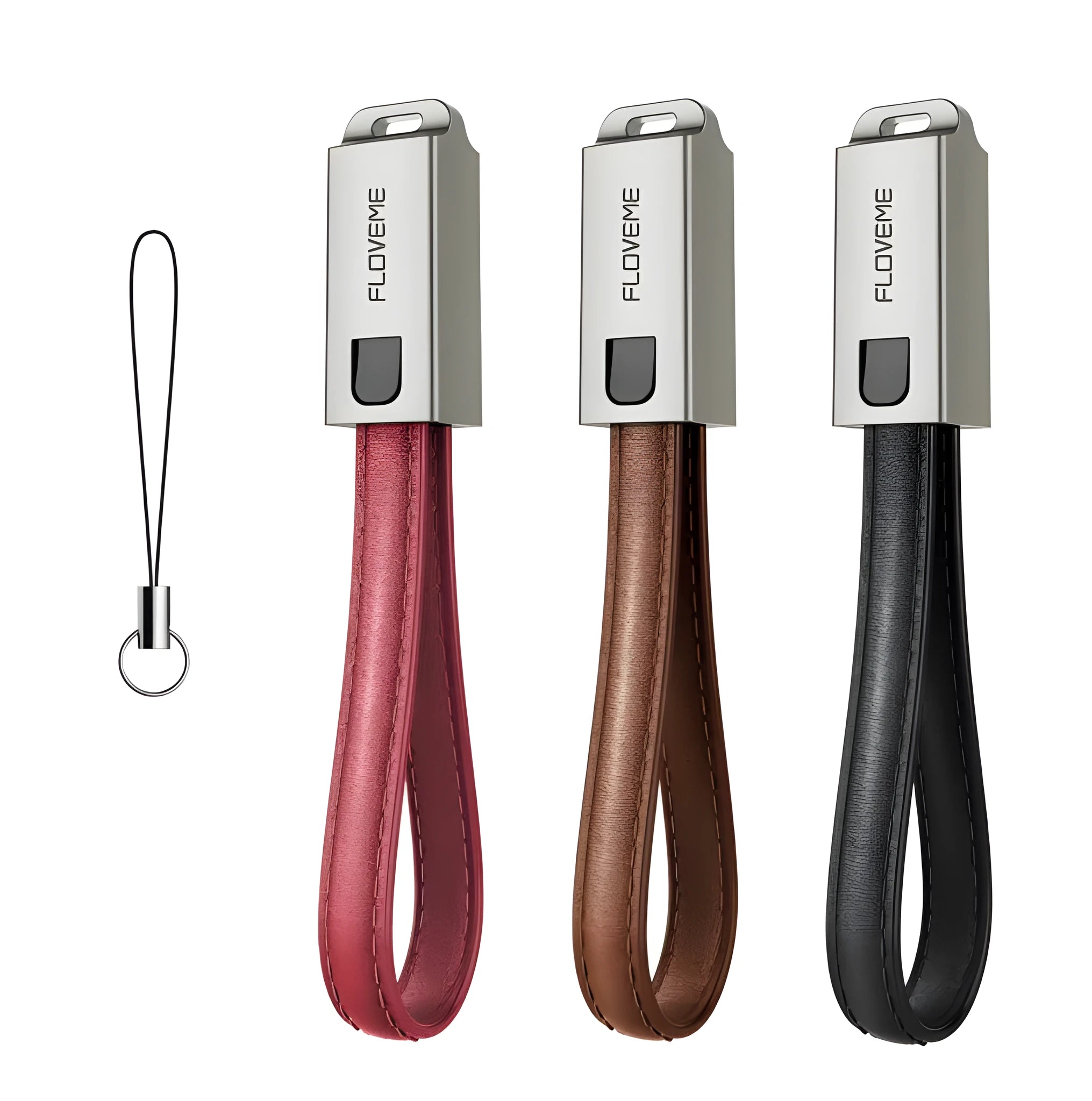 20cm leather iPhone lightning charging cable in black, brown and red colours with zinc alloy connectors