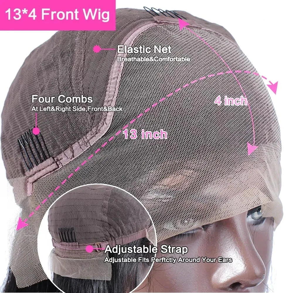 Curly human hair lace front wig on a stand showing long length and natural wave pattern