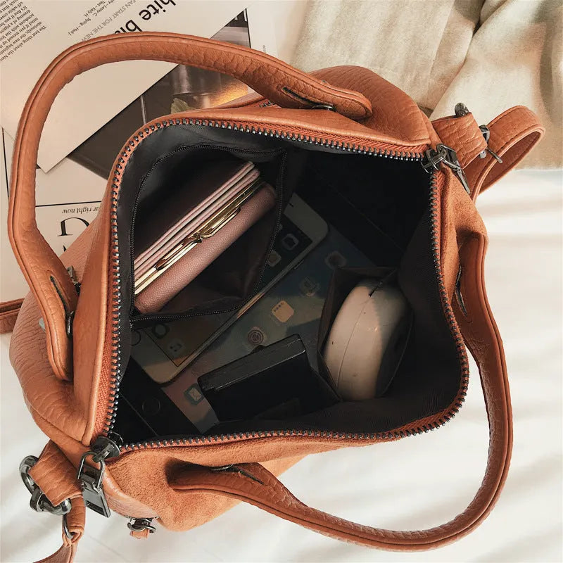Soft PU leather women's tote shoulder bag with large capacity and zip closure