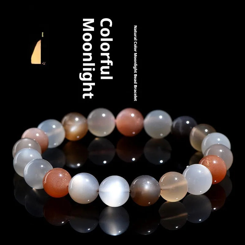 Natural moonstone bracelet with colourful moon light design showing 8mm single circle construction