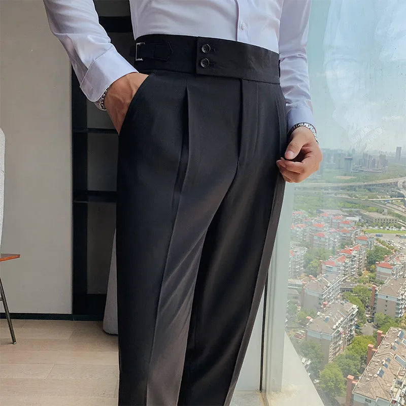 Straight-leg casual trousers in polyester fabric available in multiple solid colours with Asian sizing