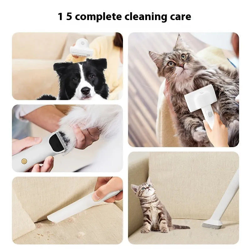 Pink and white pet grooming vacuum cleaner with shaver attachment and accessories