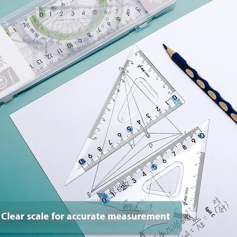 Youpai transparent acrylic ruler set with square protractor in blue colour