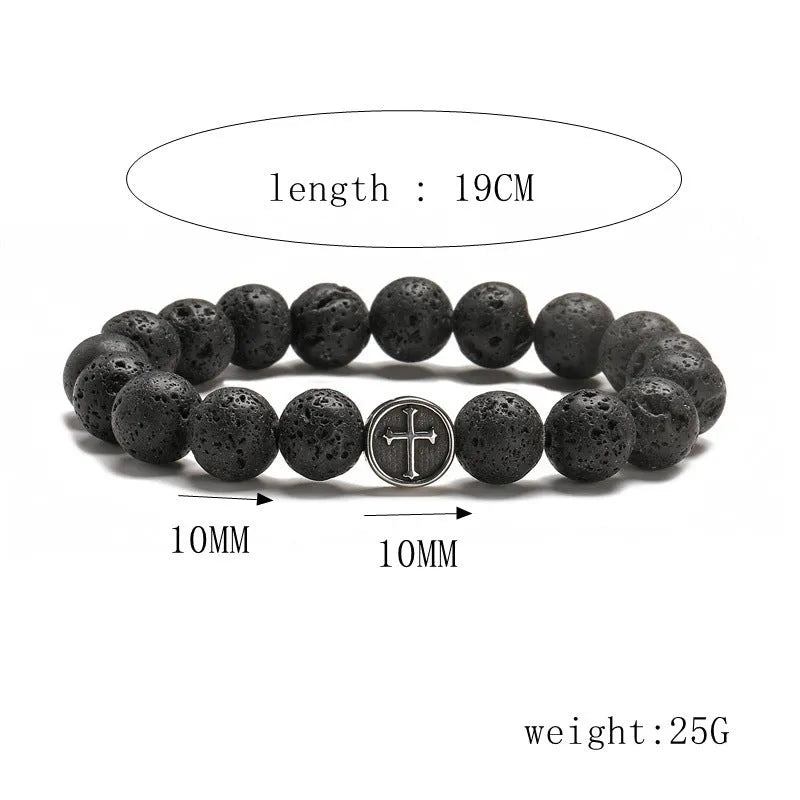 Geometric agate bracelet with volcanic rock colours and stainless steel finish, 19mm diameter