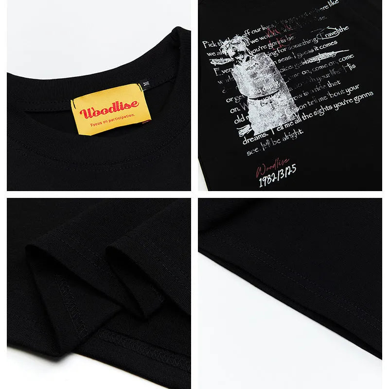 Men's black pure cotton T-shirt with printed white letter graphic and raglan sleeves