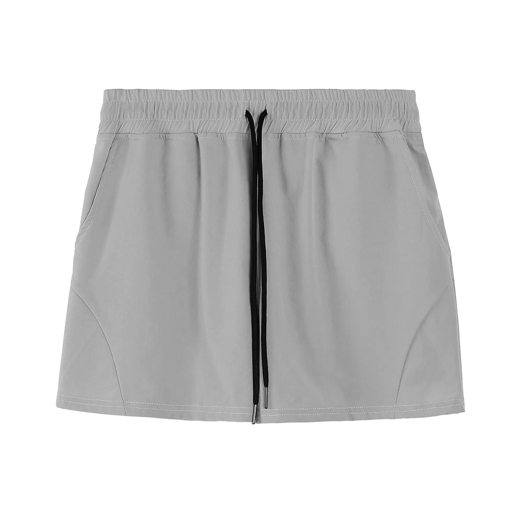 Men's thin grey basketball shorts made from polyester with an elastic waistband.