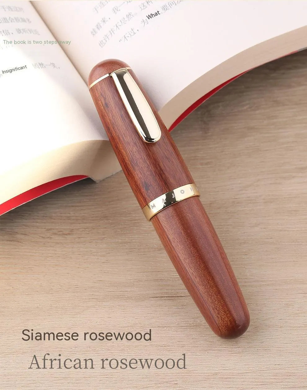 Short chubby solid wood ink pen with fine tip in Ebony Rosewood finish, gift box packaging