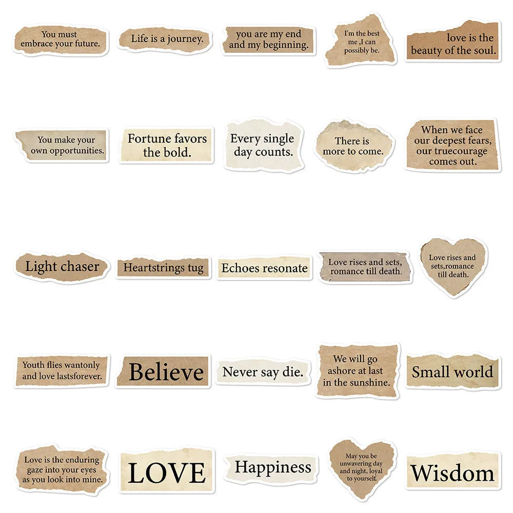 Pack of 25 tear English design waterproof PVC stickers for laptops and notebooks