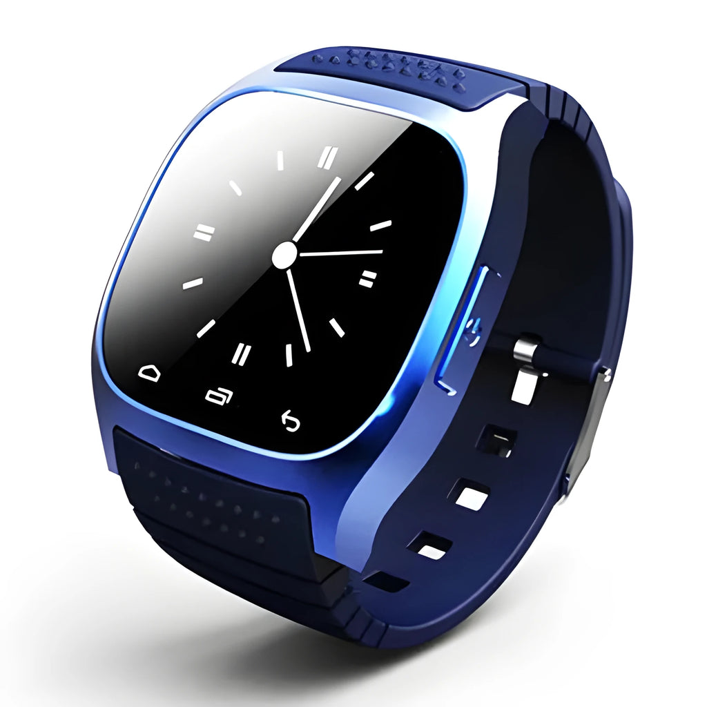 Black Bluetooth sports watch compatible with Apple iOS and Android smartphones on wrist