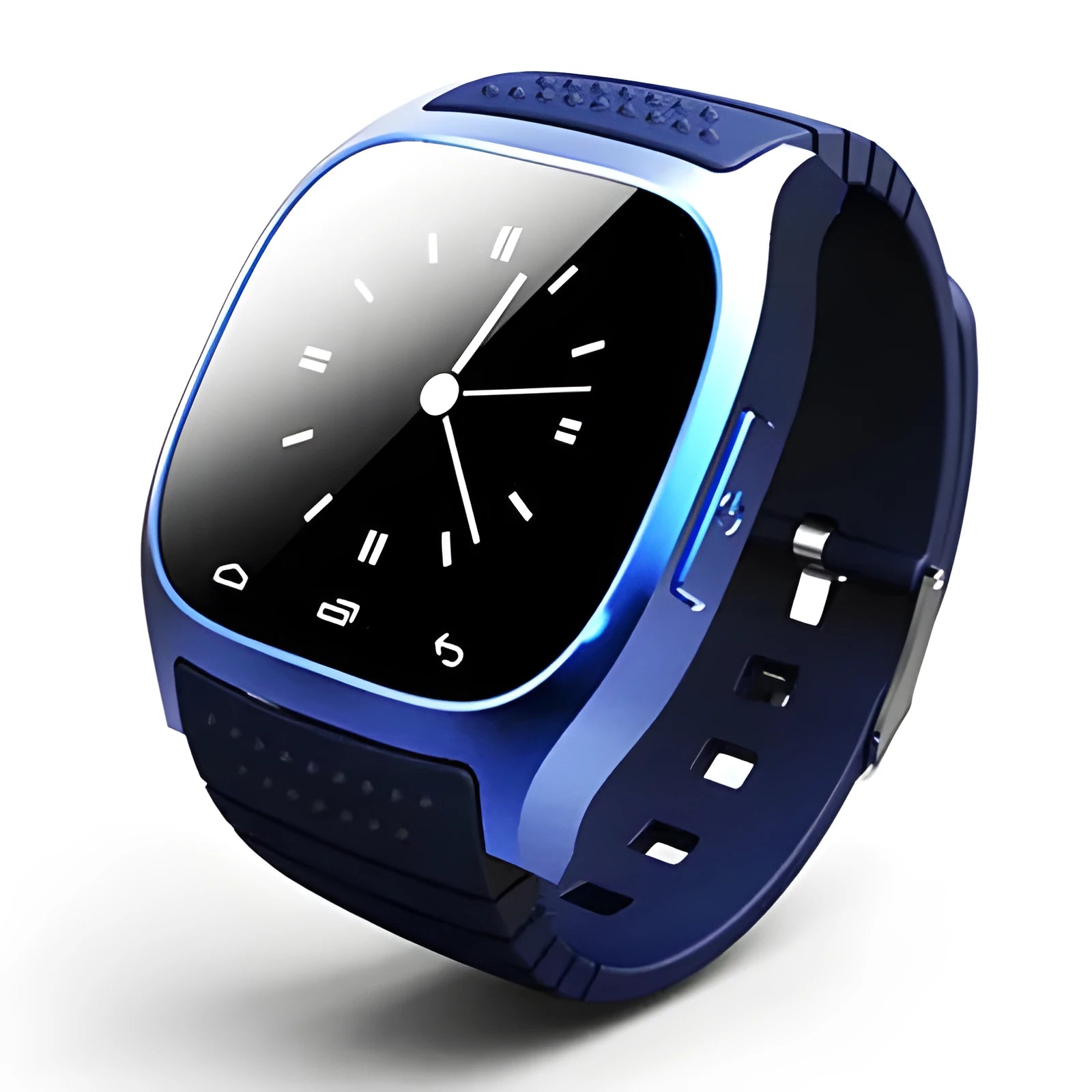 Black Bluetooth sports watch compatible with Apple iOS and Android smartphones on wrist