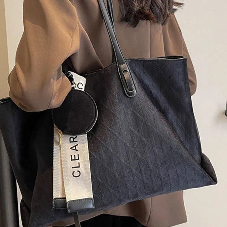 Soft polyester large capacity shoulder tote bag with multiple compartments in horizontal square shape