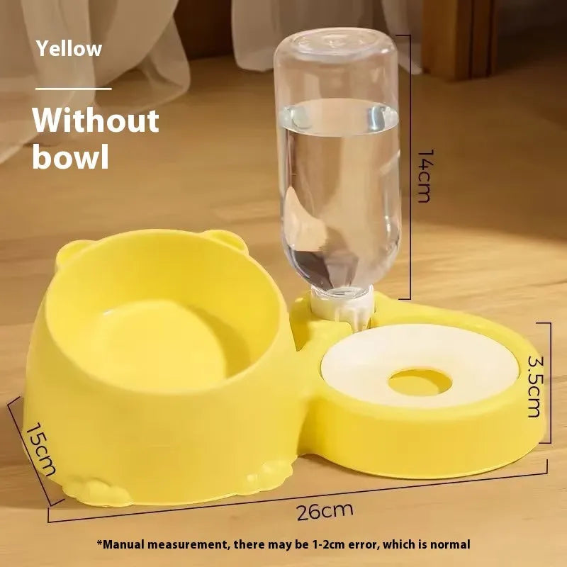 Automatic pet drinking basin with two bowls in stainless steel and ceramic
