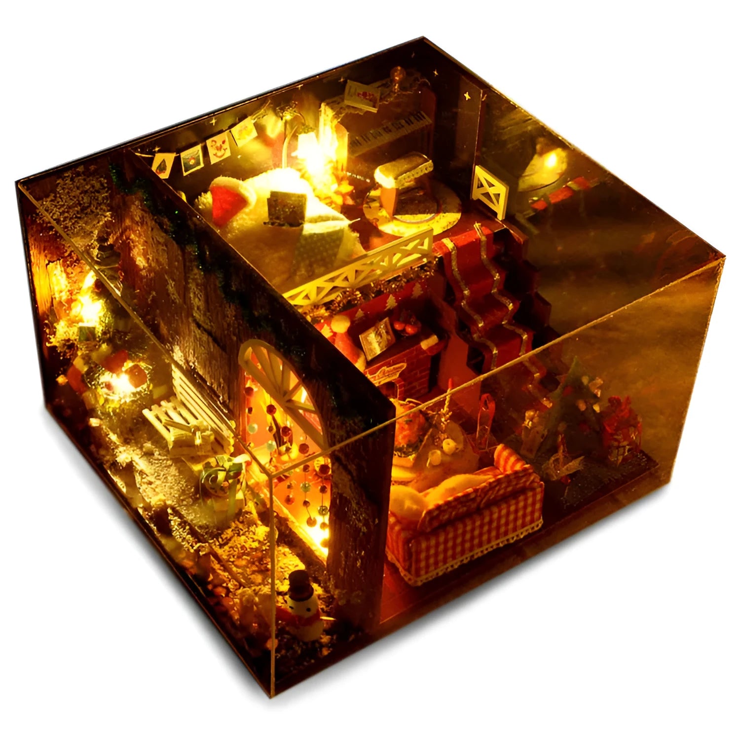DIY Christmas cottage miniature house kit with LED lights, wood construction, cabin style, 22 x 20.5 x 13.7 cm