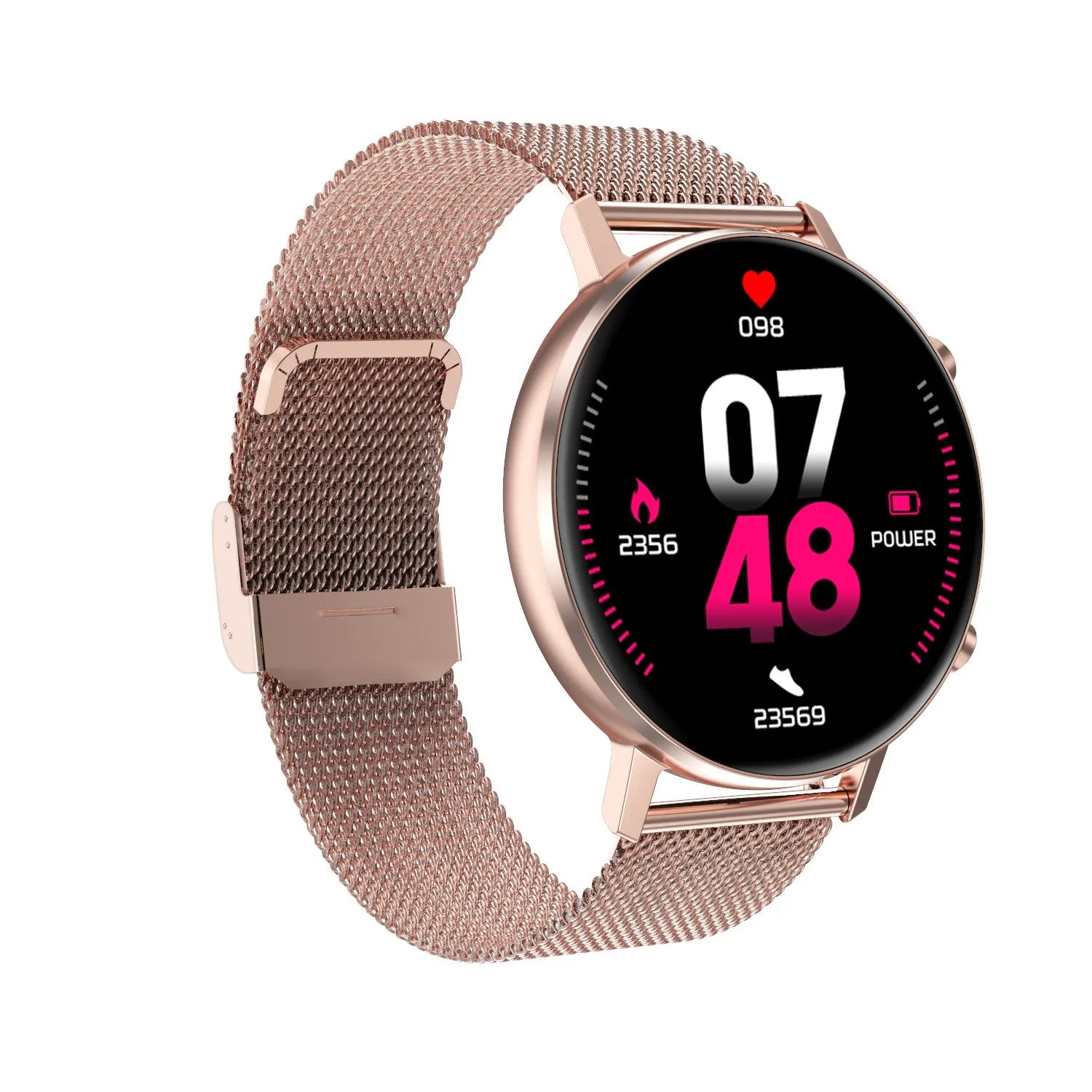 DT96 smart bracelet with colour screen and silver steel strap on a wrist