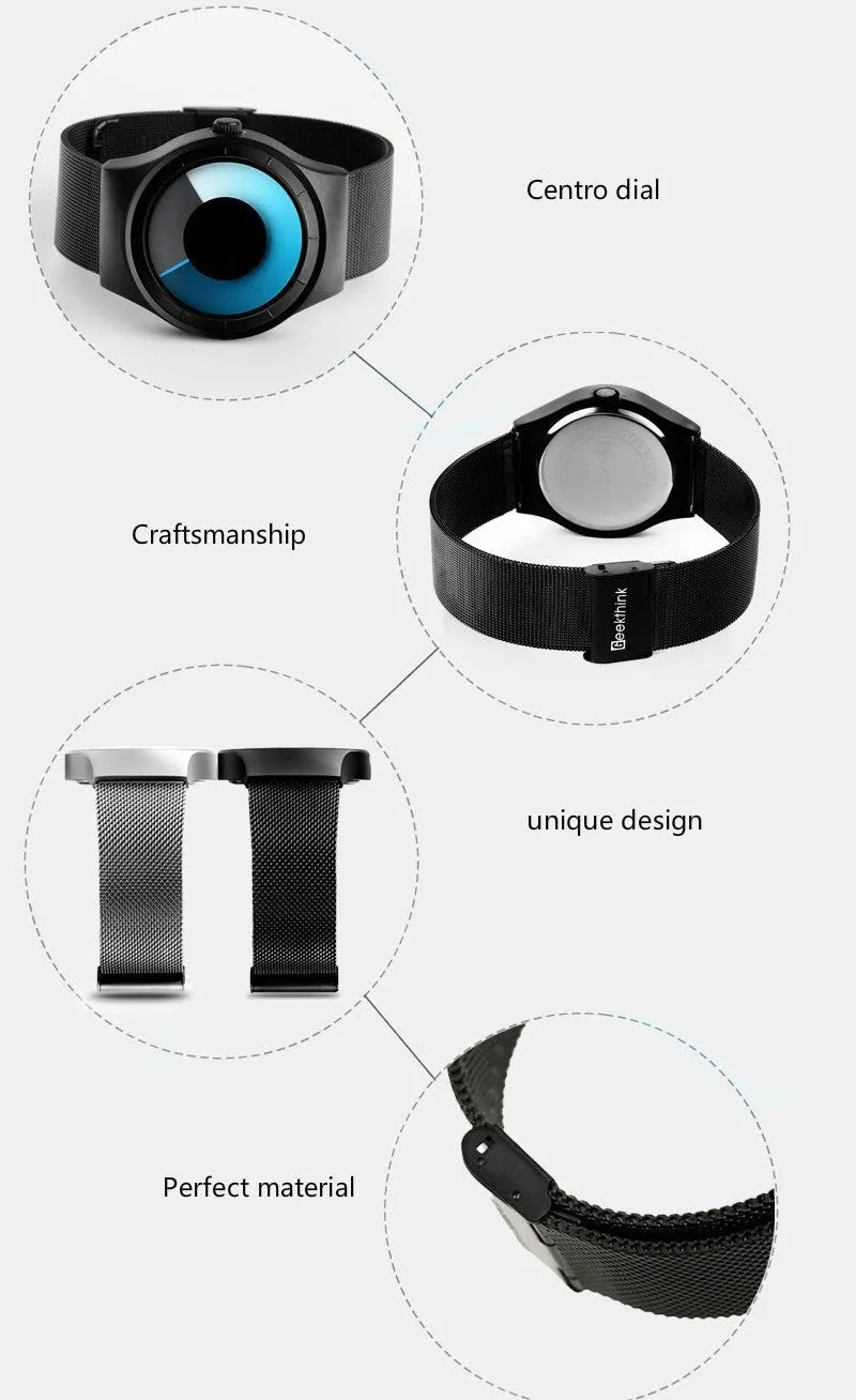 Unisex casual watch with stainless steel mesh band, 40mm case, aurora borealis dial, and anti-glare mineral glass