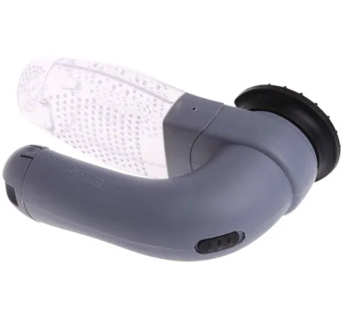 Grey handheld electric pet hair vacuum cleaner with soft rubber brush head for grooming dogs and cats