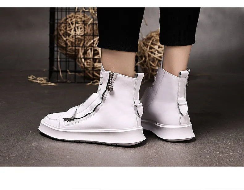 Men's black PU leather winter ankle boots in a high-top sneaker style on a white background.