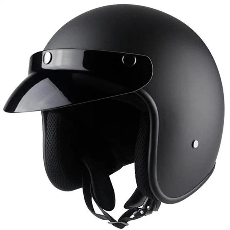 Men and women retro half-face motorcycle helmet in matte black with ABS shell