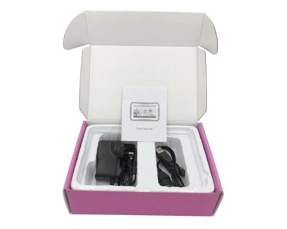 Children's tablet with 7-inch capacitive touch screen in black, showing front view with home button