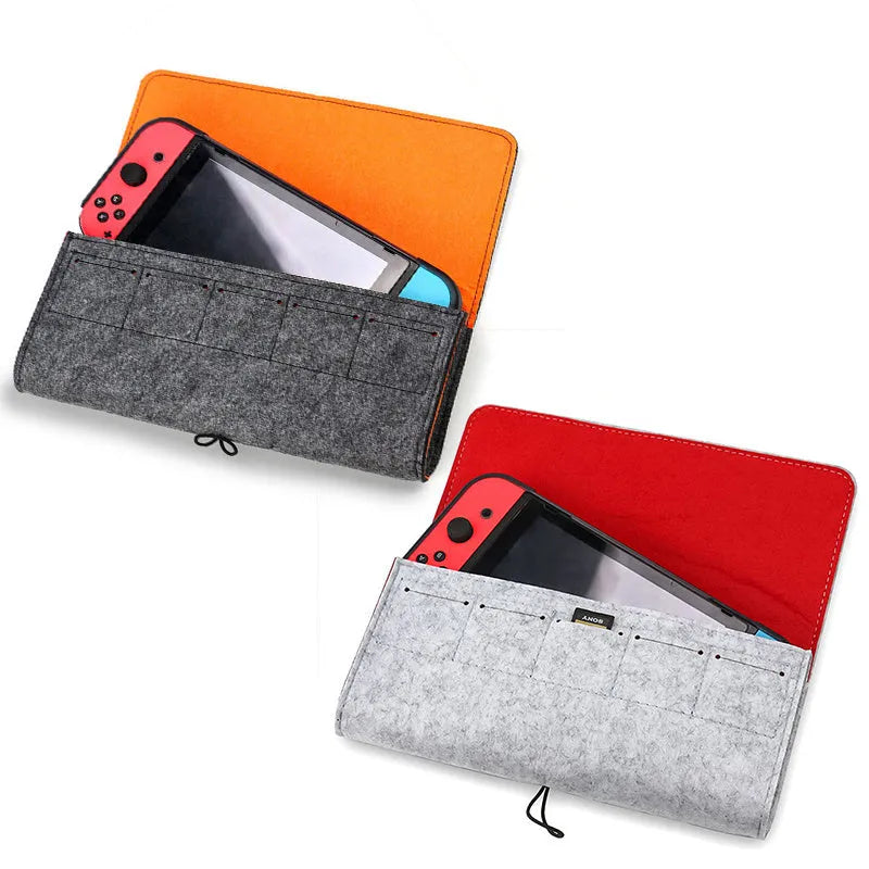 Nintendo Switch felt carrying pouch case with game card slots and dual compartments