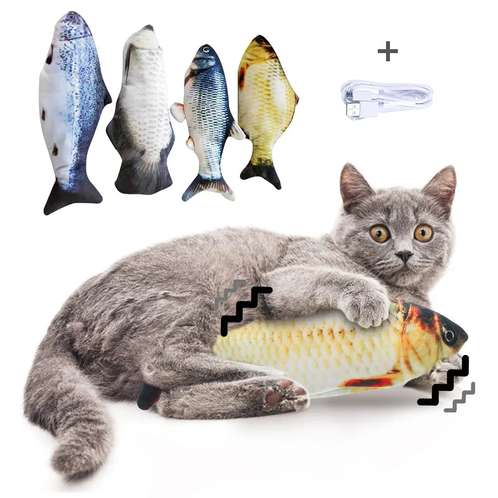 Electric jumping fish simulation cat toy with USB charging cable, 30cm multicolor PP plastic electronic pet toy