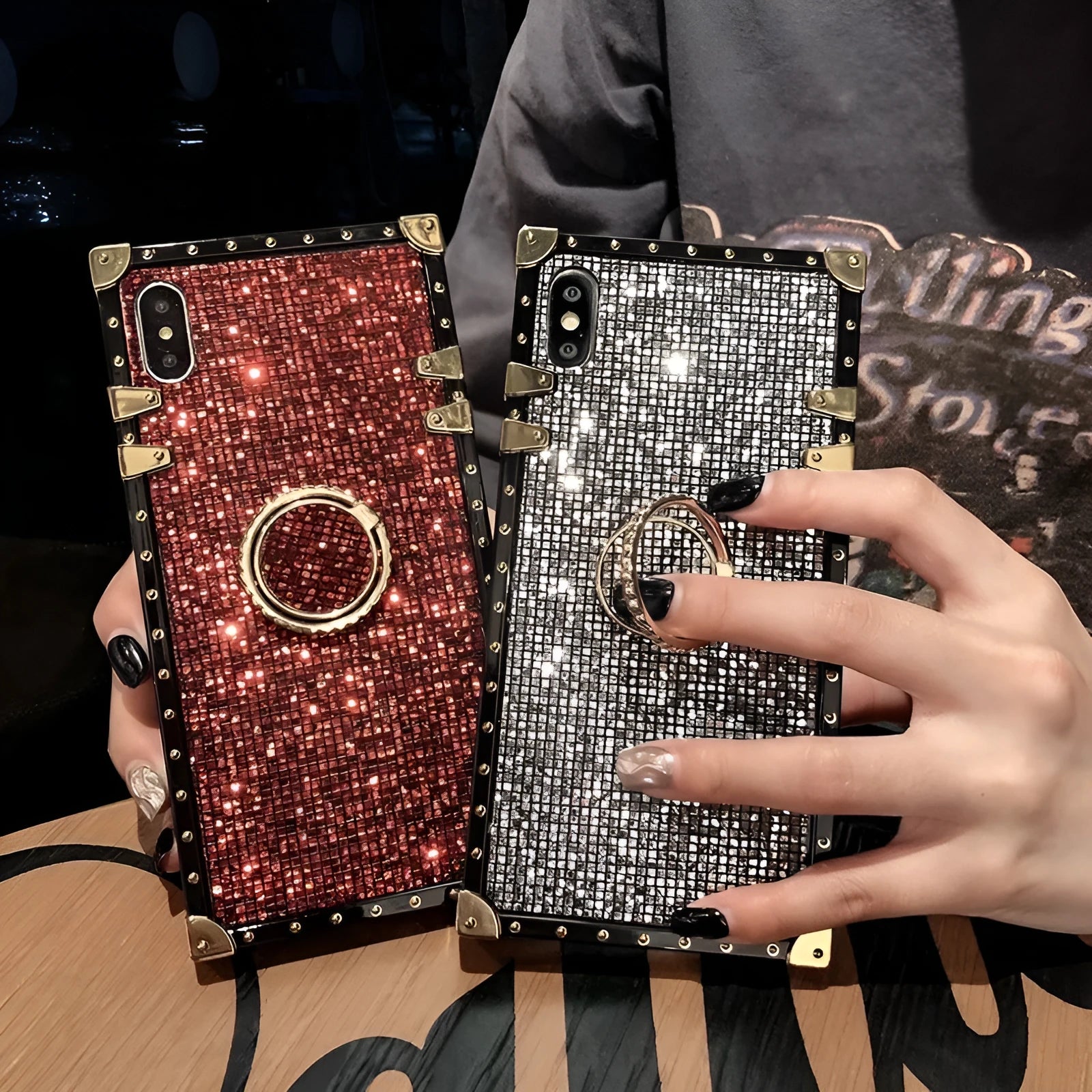 Square TPU mobile phone case with flash diamond bracket for iPhone