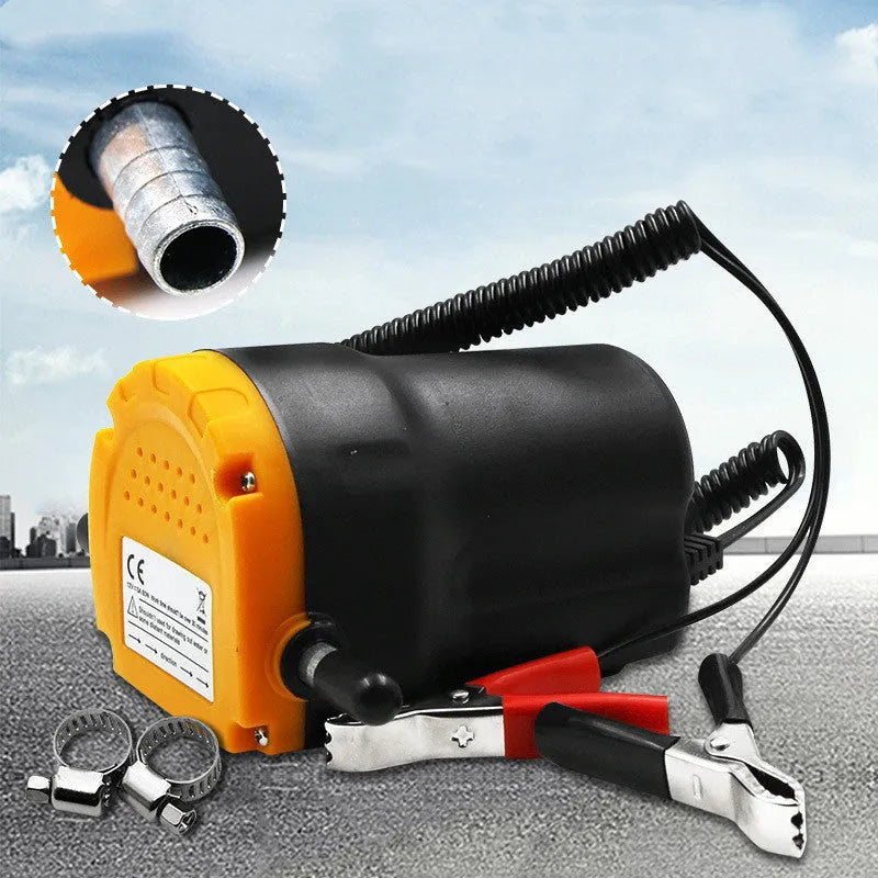 12V DC electric oil pump with aluminium alloy body and red and black wires for battery connection