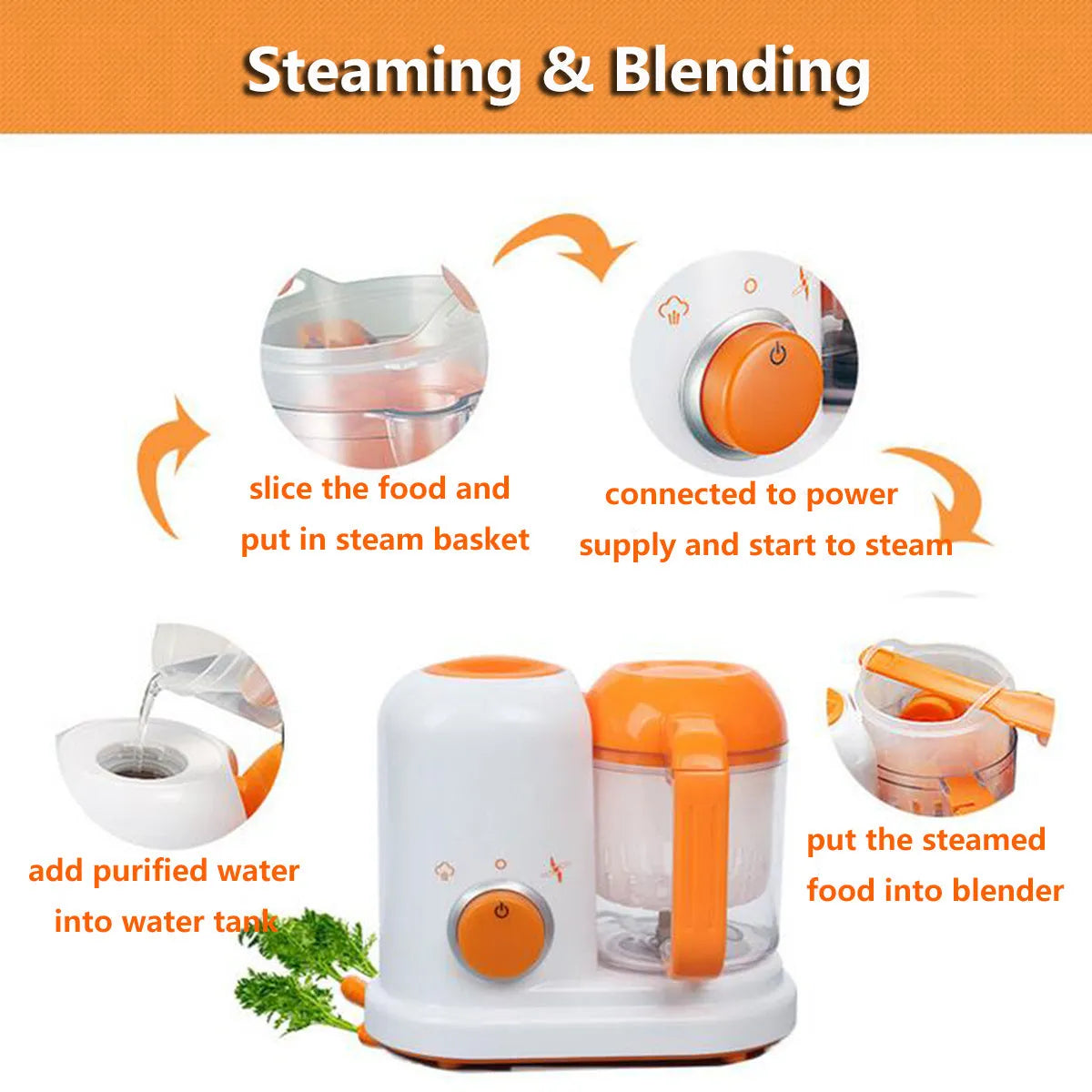 Multi-function baby food processor in light green with 190ml capacity steam and stir functions