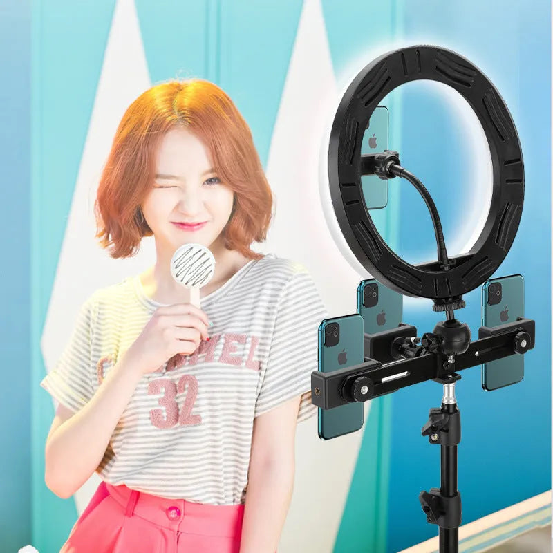 10-inch rotating ring selfie light with metal smartphone bracket