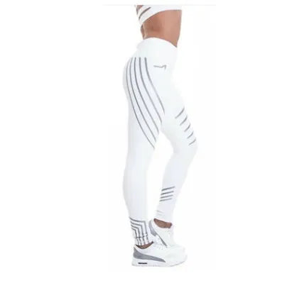 Women's black and white milk silk fitness leggings with night glowing print, slim-fit design.
