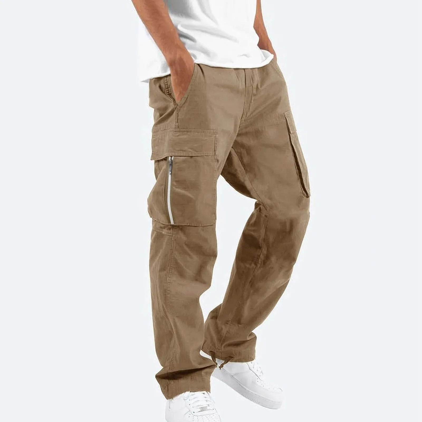 Men's cotton blend overalls in army green with drawstring waist and mid-rise fit