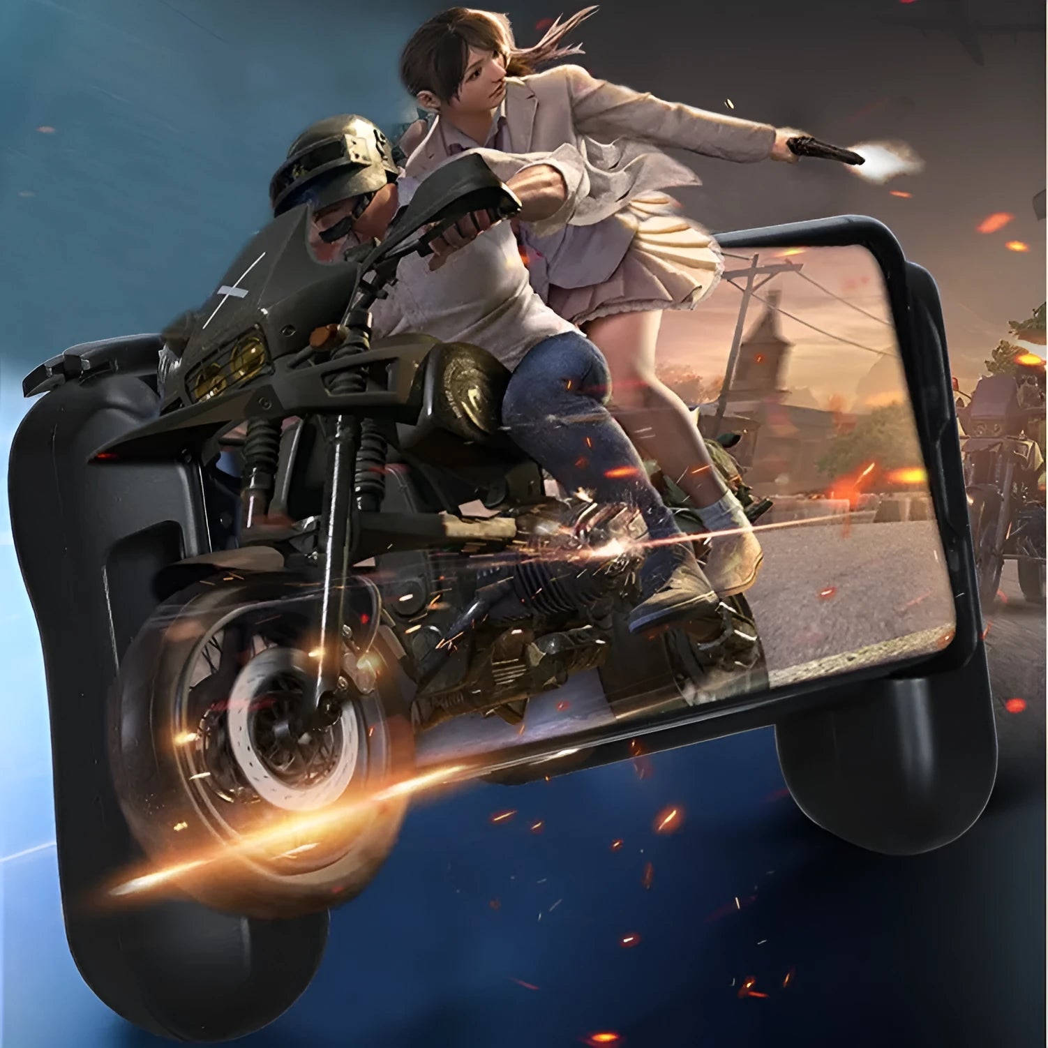 Black Bluetooth cooling game controller P2 for Apple iPhone mobile gaming.