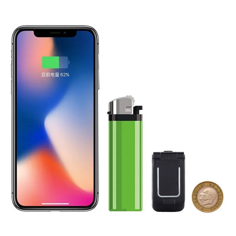 Mini flip phone in golden colour with small screen and flip cover design