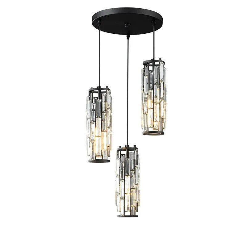 Industrial style crystal LED single head droplight pendant light in black, chrome, or gold finish.