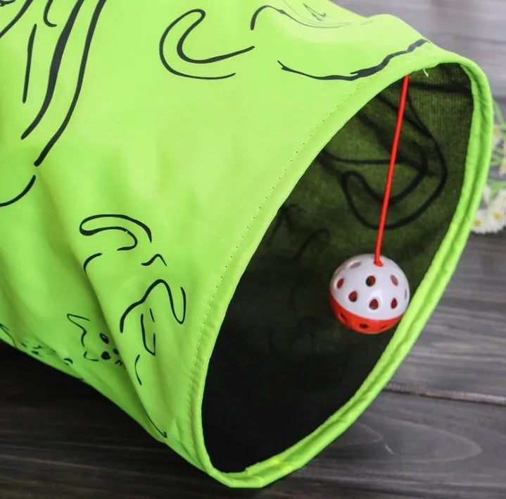 Cat toy tunnel with printed design, 25 cm diameter, 51 cm length, foldable for storage