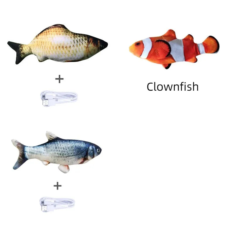 Electric jumping fish simulation cat toy with USB charging cable, 30cm multicolor PP plastic electronic pet toy
