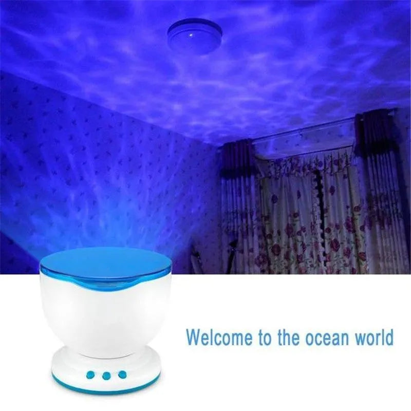Ocean wave projector LED night light in white and blue with remote control